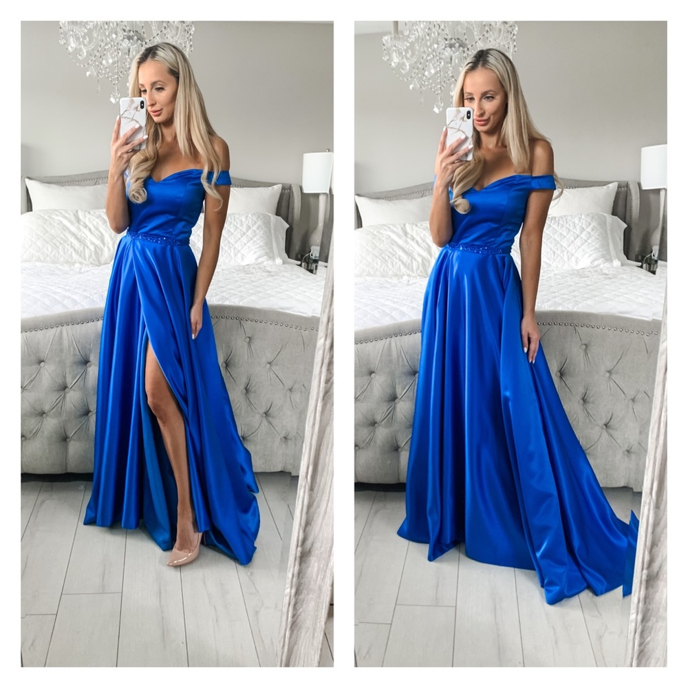 Off The Shoulder Elegant Royal Blue Formal Dress - Picture 4 of 5